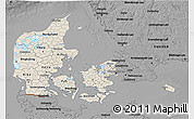 Shaded Relief 3D Map of Denmark, darken, desaturated
