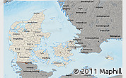 Shaded Relief 3D Map of Denmark, darken, semi-desaturated, land only