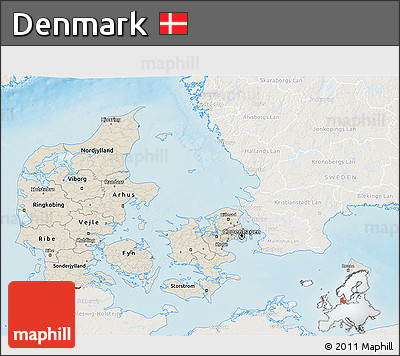 Shaded Relief 3D Map of Denmark, lighten, land only