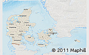 Shaded Relief 3D Map of Denmark, lighten, semi-desaturated, land only