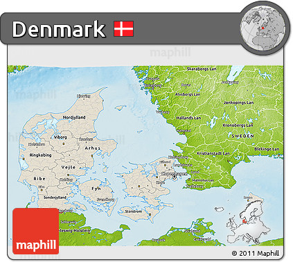 Shaded Relief 3D Map of Denmark, physical outside