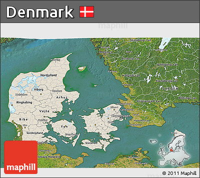 Shaded Relief 3D Map of Denmark, satellite outside
