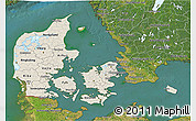 Shaded Relief 3D Map of Denmark, satellite outside