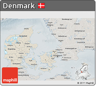 Shaded Relief 3D Map of Denmark, semi-desaturated