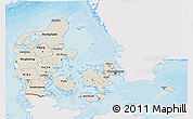 Shaded Relief 3D Map of Denmark, single color outside, bathymetry sea, shaded relief sea