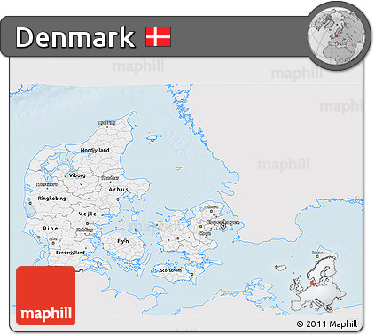 Silver Style 3D Map of Denmark, single color outside