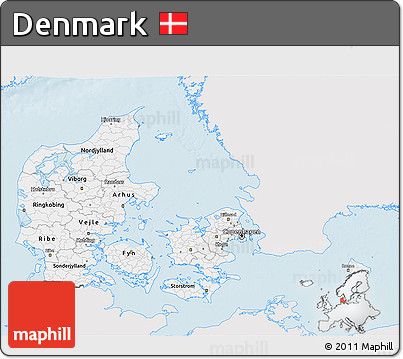 Silver Style 3D Map of Denmark, single color outside