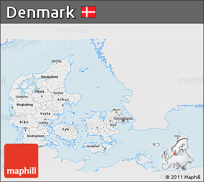 Silver Style 3D Map of Denmark, single color outside