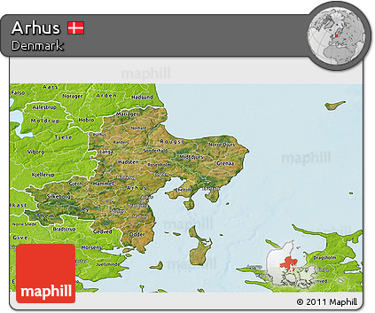 Satellite 3D Map of Arhus, physical outside