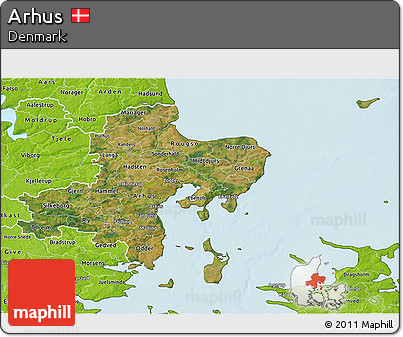 Satellite 3D Map of Arhus, physical outside