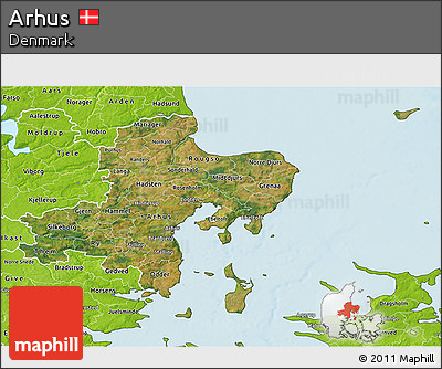 Satellite 3D Map of Arhus, physical outside