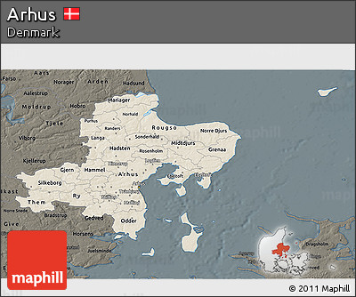 Shaded Relief 3D Map of Arhus, darken