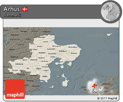 Shaded Relief 3D Map of Arhus, darken