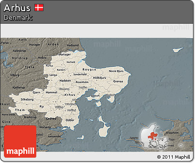 Shaded Relief 3D Map of Arhus, darken