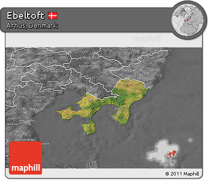 Satellite 3D Map of Ebeltoft, desaturated