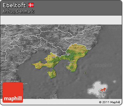 Satellite 3D Map of Ebeltoft, desaturated