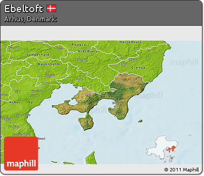 Satellite 3D Map of Ebeltoft, physical outside