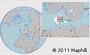 Gray Location Map of Hinnerup, highlighted country, highlighted parent region, within the entire country, hill shading