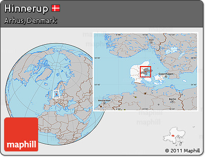 Gray Location Map of Hinnerup, highlighted country, highlighted parent region