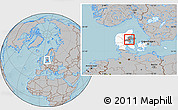 Gray Location Map of Hinnerup, highlighted country, highlighted parent region, hill shading