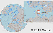 Gray Location Map of Hinnerup, highlighted parent region, hill shading