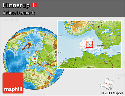 Physical Location Map of Hinnerup, highlighted country