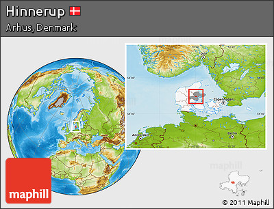 Physical Location Map of Hinnerup, highlighted country, highlighted parent region
