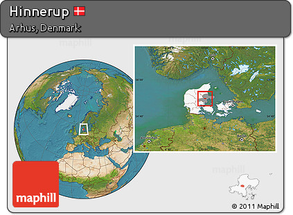 Satellite Location Map of Hinnerup, highlighted country, highlighted parent region