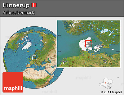 Satellite Location Map of Hinnerup, highlighted country, highlighted parent region