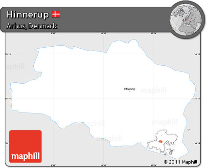 Silver Style Simple Map of Hinnerup, single color outside