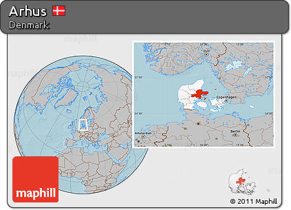 Gray Location Map of Arhus, highlighted country, hill shading
