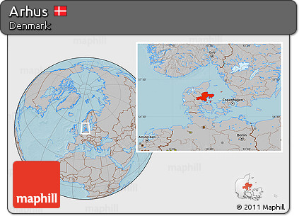 Gray Location Map of Arhus, hill shading