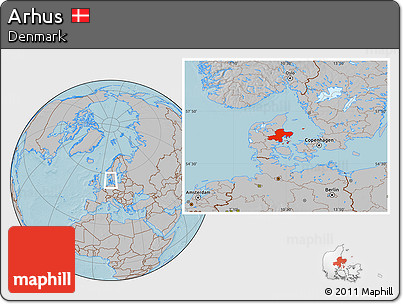 Gray Location Map of Arhus, hill shading