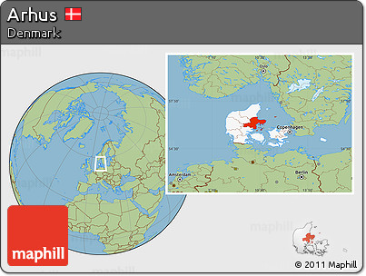 Savanna Style Location Map of Arhus, highlighted country