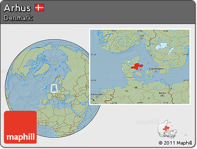 Savanna Style Location Map of Arhus, hill shading