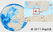 Shaded Relief Location Map of Arhus, highlighted country, within the entire country