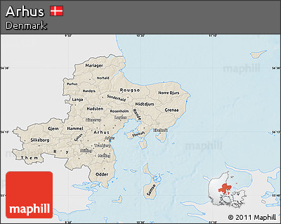 Shaded Relief Map of Arhus, single color outside