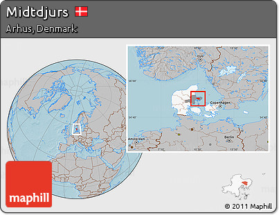 Gray Location Map of Midtdjurs, highlighted country, highlighted parent region, hill shading