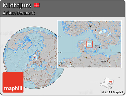 Gray Location Map of Midtdjurs, highlighted parent region, hill shading