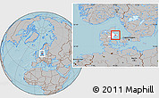 Gray Location Map of Midtdjurs, highlighted parent region, hill shading
