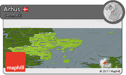 Physical Panoramic Map of Arhus, darken
