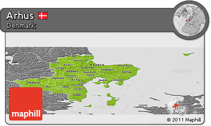 Physical Panoramic Map of Arhus, desaturated