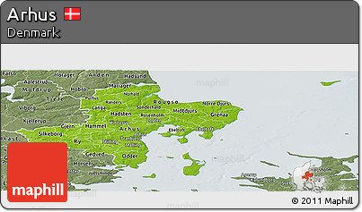Physical Panoramic Map of Arhus, semi-desaturated