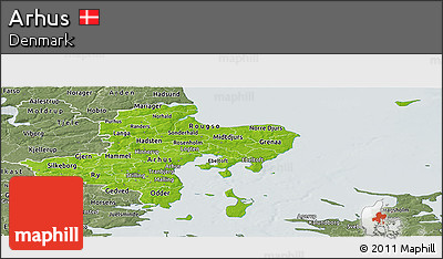 Physical Panoramic Map of Arhus, semi-desaturated