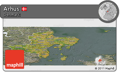Satellite Panoramic Map of Arhus, semi-desaturated