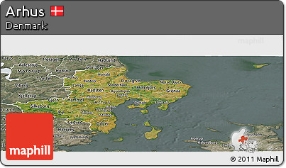 Satellite Panoramic Map of Arhus, semi-desaturated