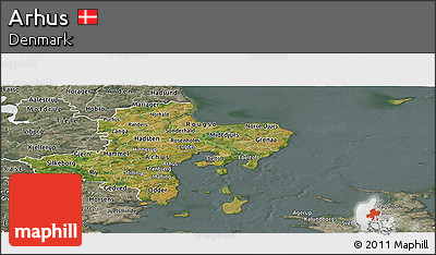 Satellite Panoramic Map of Arhus, semi-desaturated