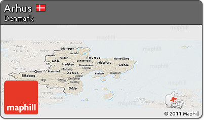 Shaded Relief Panoramic Map of Arhus, lighten