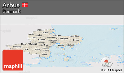 Shaded Relief Panoramic Map of Arhus, single color outside