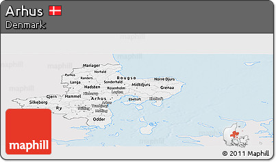 Silver Style Panoramic Map of Arhus, single color outside